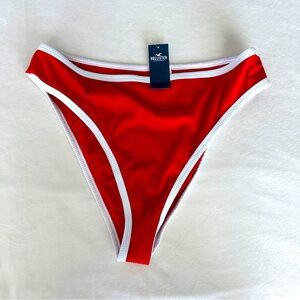 Hollister Red Ribbed Bikini Bottoms XL‎ NWT High Leg White Trim Swim